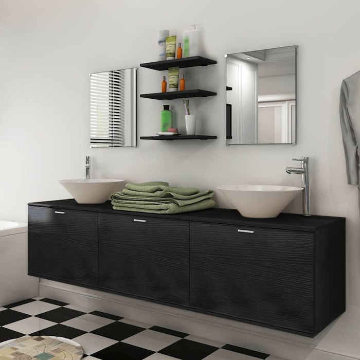 Set mobilier baie format din 8 piese cu chiuvete incluse, Negru - WALTI WALTI
