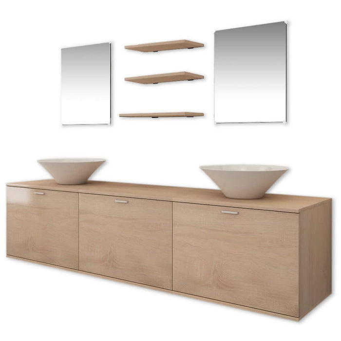 Set mobilier baie format din 8 piese cu chiuvete incluse, Bej - WALTI WALTI