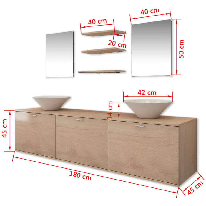 Set mobilier baie format din 8 piese cu chiuvete incluse, Bej - WALTI WALTI