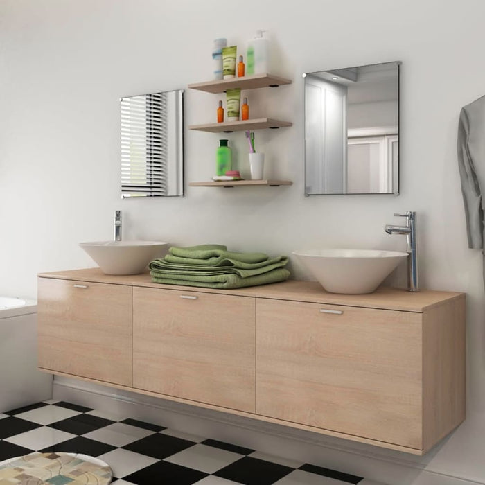 Set mobilier baie format din 8 piese cu chiuvete incluse, Bej - WALTI WALTI