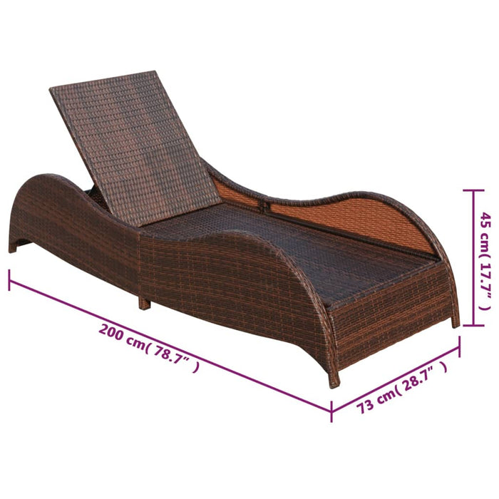 Șezlong de plajă cu pernă, maro, poliratan WALTI