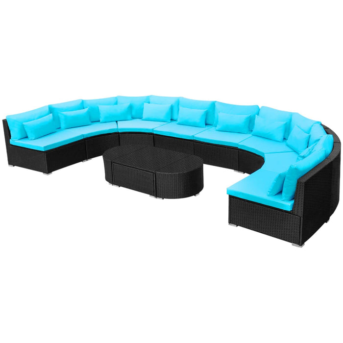 Set canapea rotundă 11 pcs albastru poliratan WALTI