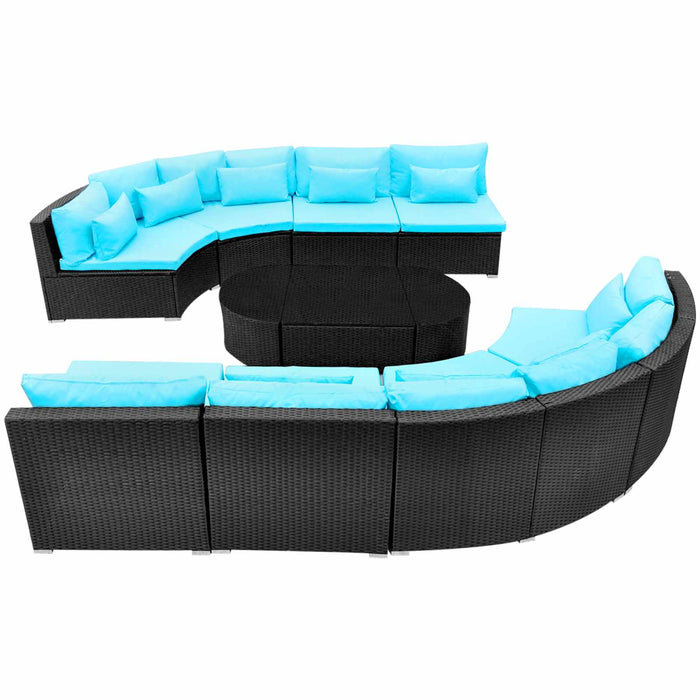 Set canapea rotundă 11 pcs albastru poliratan WALTI