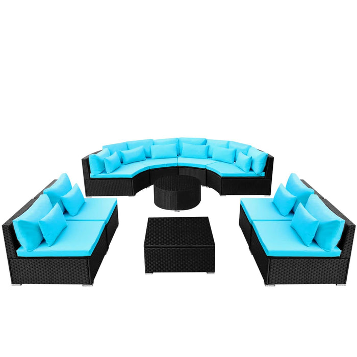 Set canapea rotundă 11 pcs albastru poliratan WALTI