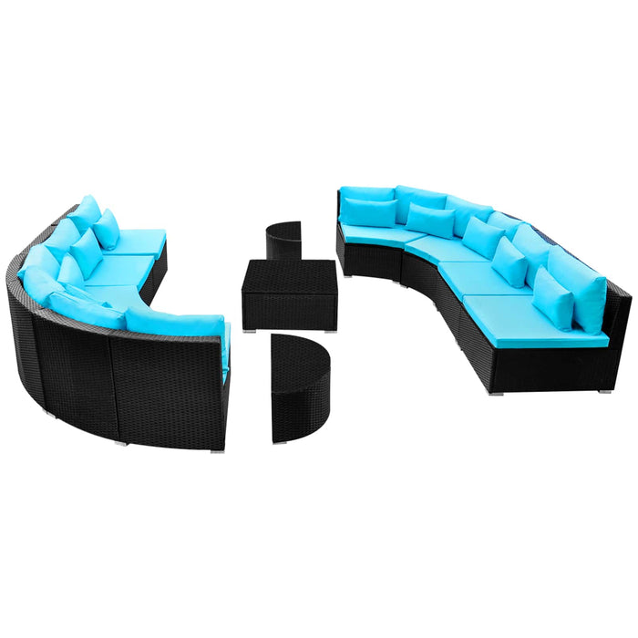 Set canapea rotundă 11 pcs albastru poliratan WALTI