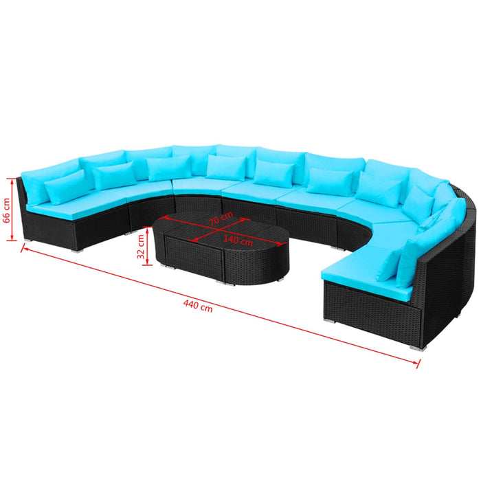 Set canapea rotundă 11 pcs albastru poliratan WALTI