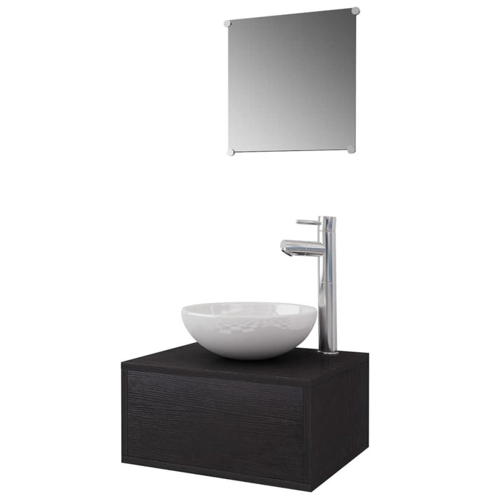Set mobilier baie 4 piese cu chiuvetă și robinet incluse, Negru - WALTI WALTI