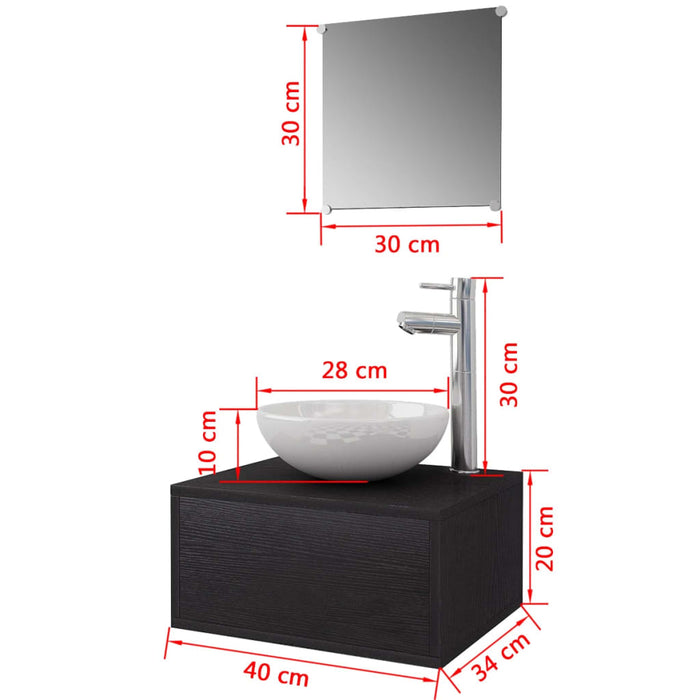 Set mobilier baie 4 piese cu chiuvetă și robinet incluse, Negru - WALTI WALTI