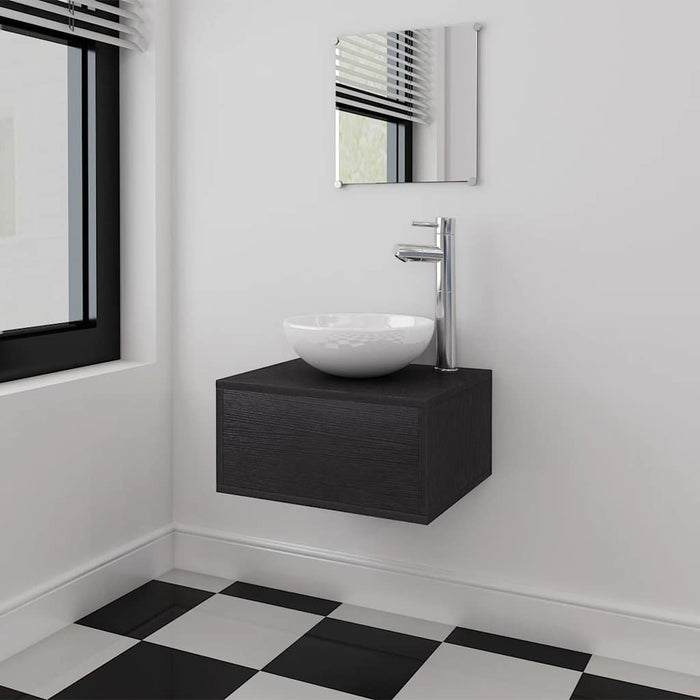 Set mobilier baie 4 piese cu chiuvetă și robinet incluse, Negru - WALTI WALTI