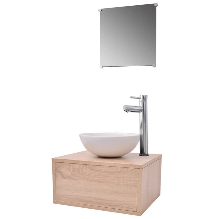 Set mobilier baie, 4 piese, bej, cu chiuvetă și robinet - WALTI WALTI