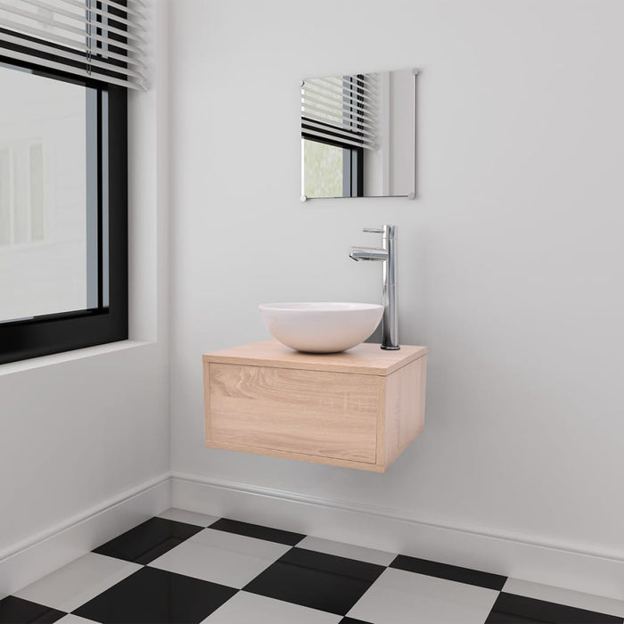 Set mobilier baie, 4 piese, bej, cu chiuvetă și robinet - WALTI WALTI