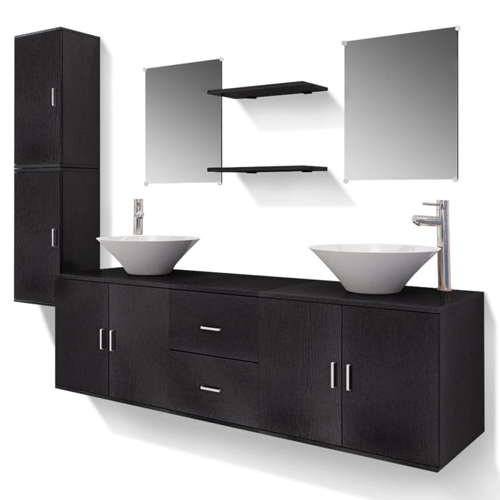 Set mobilier baie 11 piese, chiuvete și robinete incluse, negru - WALTI WALTI