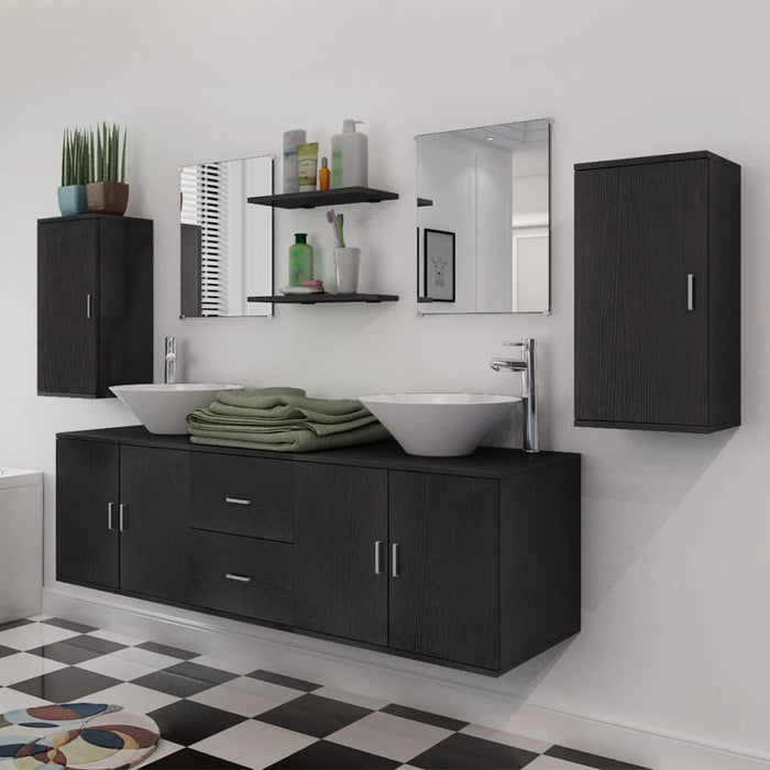 Set mobilier baie 11 piese, chiuvete și robinete incluse, negru - WALTI WALTI