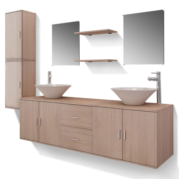 Set mobilier baie 11 piese cu chiuvete și robinete incluse, Bej - WALTI WALTI