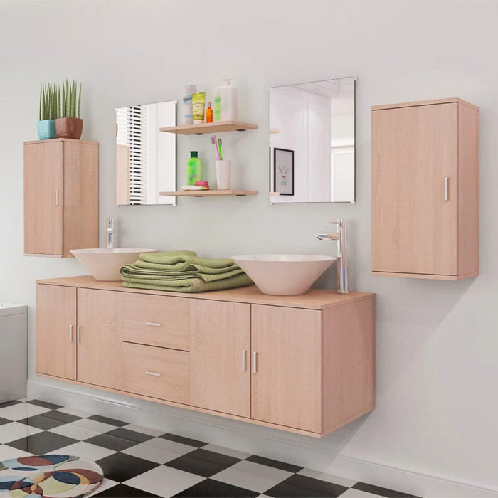 Set mobilier baie 11 piese cu chiuvete și robinete incluse, Bej - WALTI WALTI