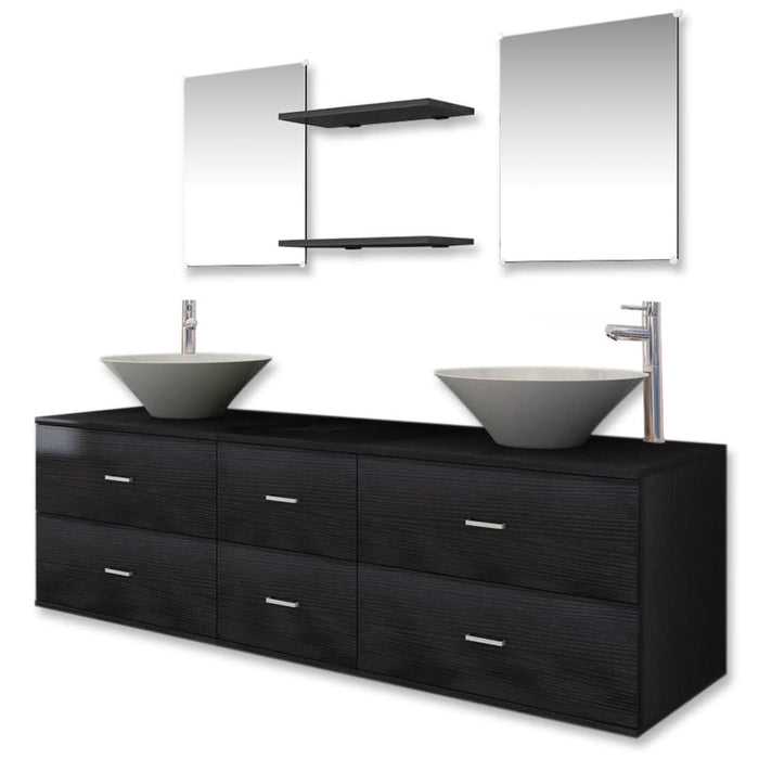 Set mobilier de baie, 9 piese, cu chiuvetă și robinet, negru - WALTI WALTI