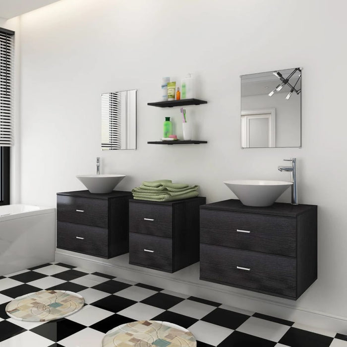 Set mobilier de baie, 9 piese, cu chiuvetă și robinet, negru - WALTI WALTI