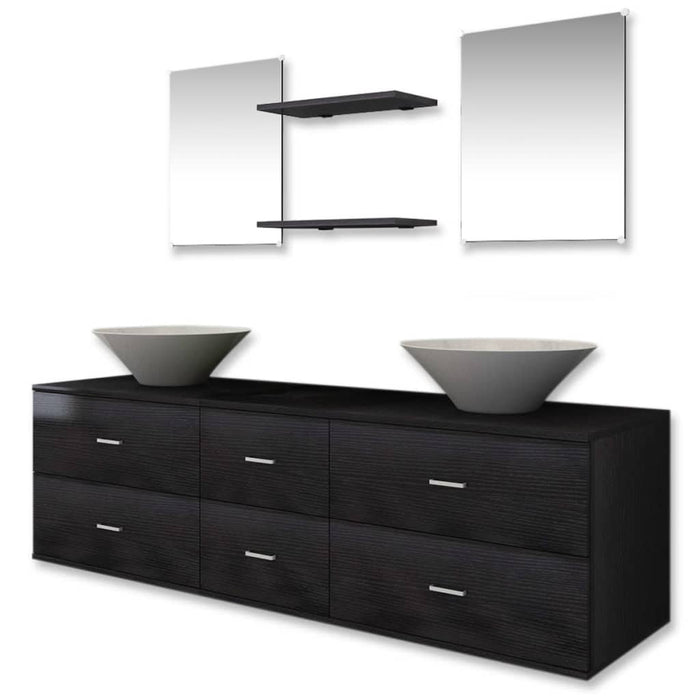Set mobilier de baie, 9 piese, cu chiuvetă și robinet, negru - WALTI WALTI