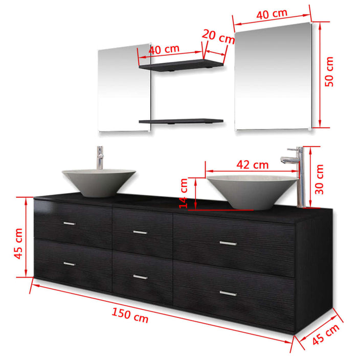 Set mobilier de baie, 9 piese, cu chiuvetă și robinet, negru - WALTI WALTI