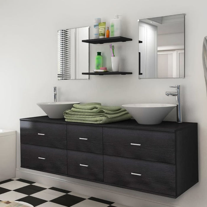Set mobilier de baie, 9 piese, cu chiuvetă și robinet, negru - WALTI WALTI