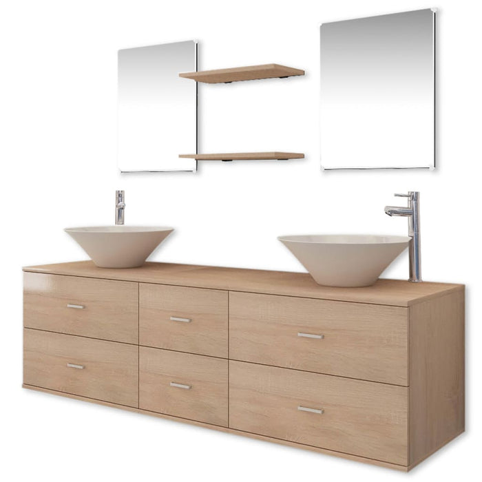 Set mobilier baie 9 piese cu chiuvete și robinete incluse, Bej - WALTI WALTI
