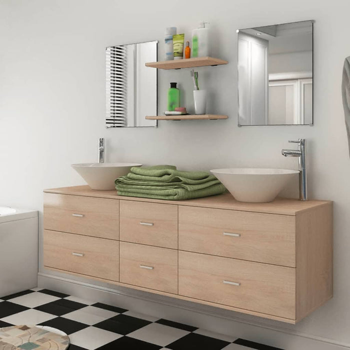 Set mobilier baie 9 piese cu chiuvete și robinete incluse, Bej - WALTI WALTI