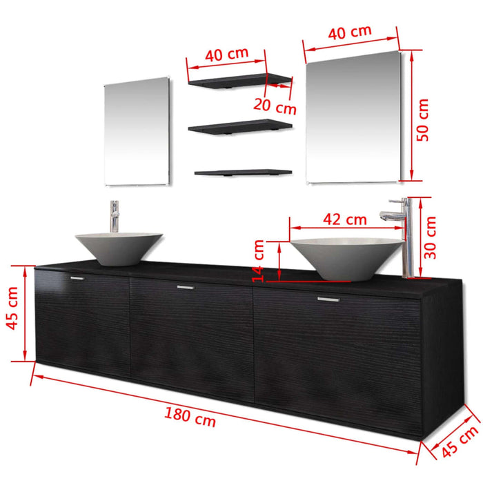 Set mobilier baie 10 piese, chiuvete și robinete incluse, negru - WALTI WALTI