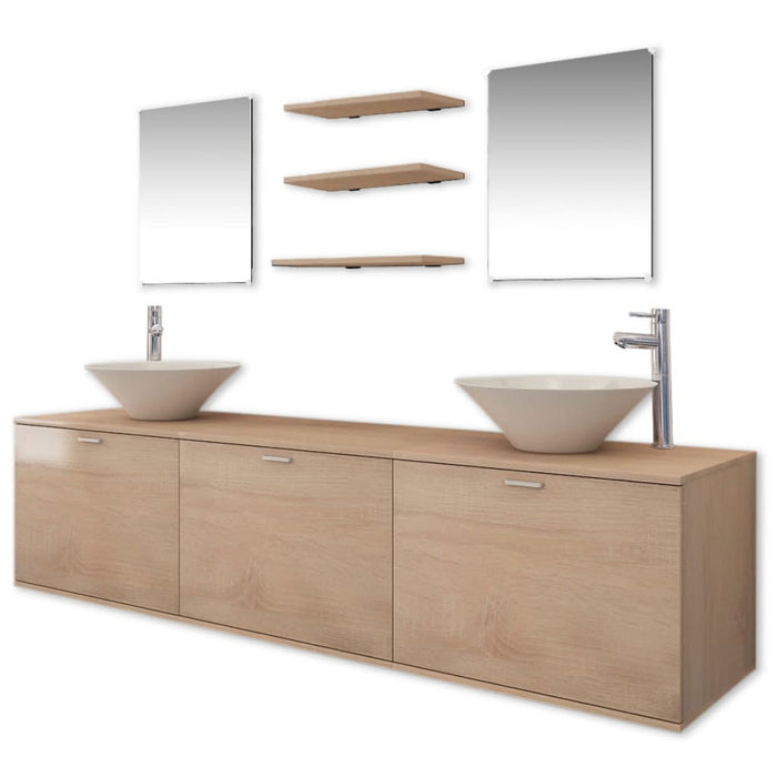 Set mobilier baie 10 piese cu chiuvete și robinete incluse, Bej - WALTI WALTI