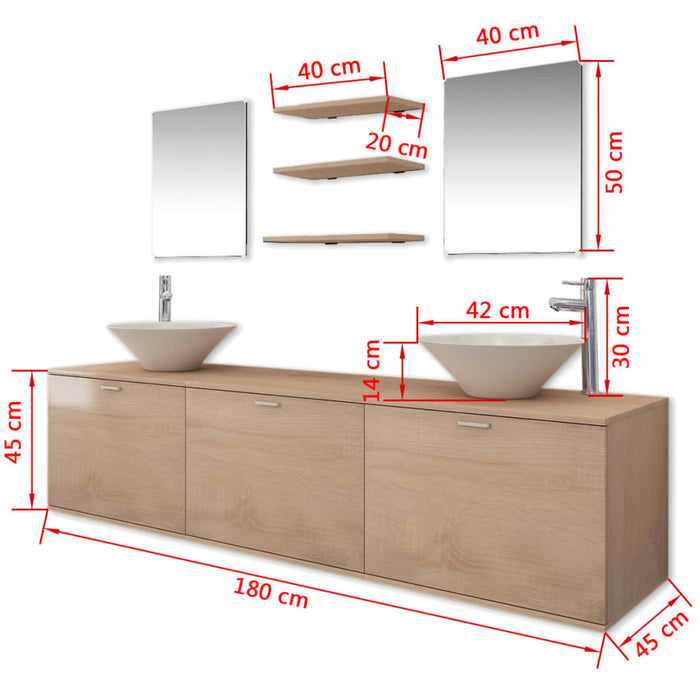 Set mobilier baie 10 piese cu chiuvete și robinete incluse, Bej - WALTI WALTI