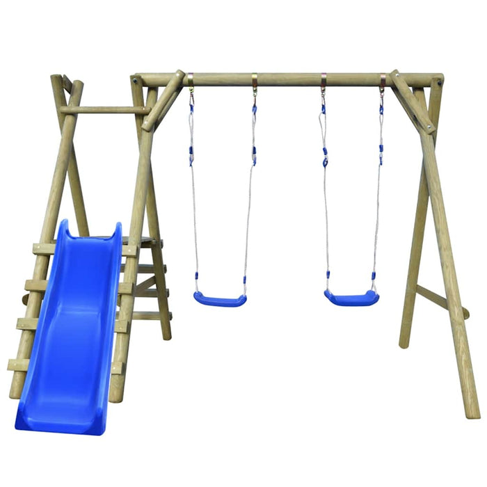 Set leagăn cu scări și tobogan, lemn de pin, 270 x 255 x 210 cm WALTI