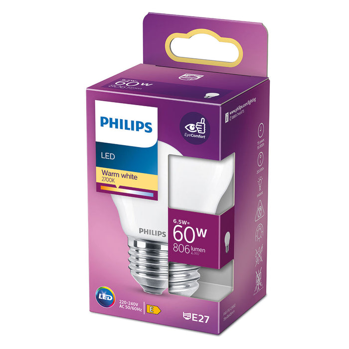 Bec LED Philips E 6,5 W 60 W E27 806 lm 4,5 x 7,8 cm (2700 K) - WALTI WALTI