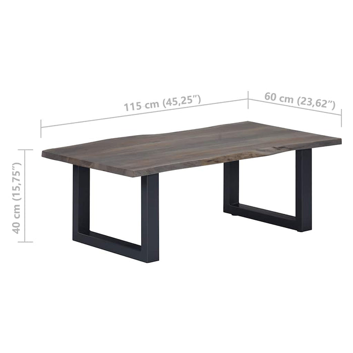Masă cafea, muchii naturale gri 115x60x40 cm, lemn masiv acacia WALTI