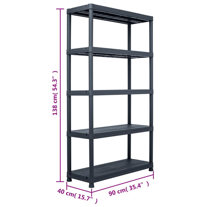 Raft de depozitare, negru, 90 x 40 x 138 cm, plastic, 220 kg WALTI