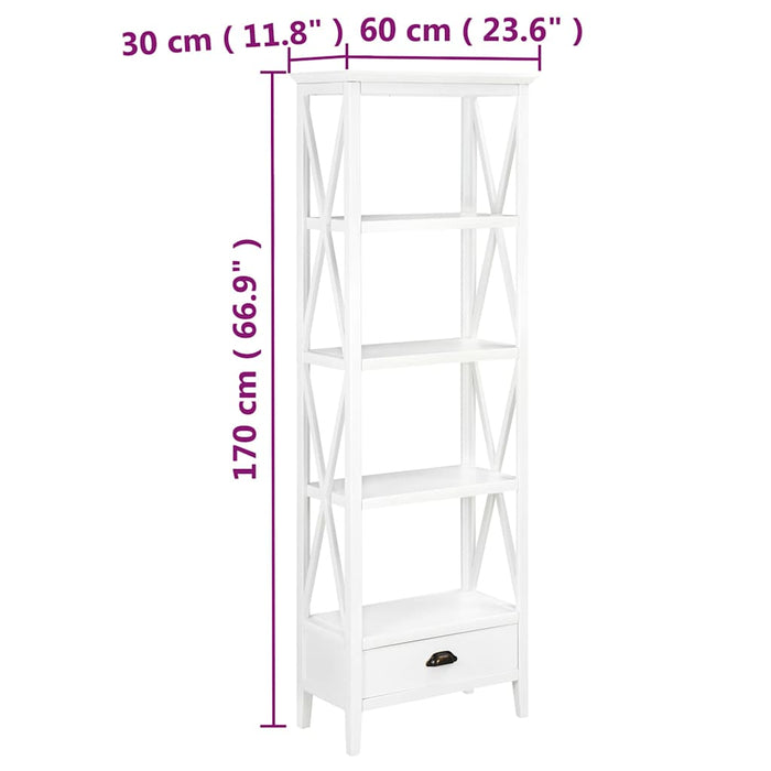 Bibliotecă cu 1 sertar, alb 60x30x170 cm, MDF WALTI