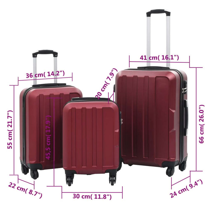 Set valize cu carcasă rigidă, 3 buc., roșu vin, ABS - WALTI WALTI