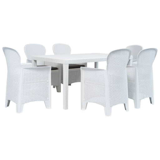 Set mobilier de exterior, 7 piese, alb, plastic, aspect ratan - WALTI WALTI