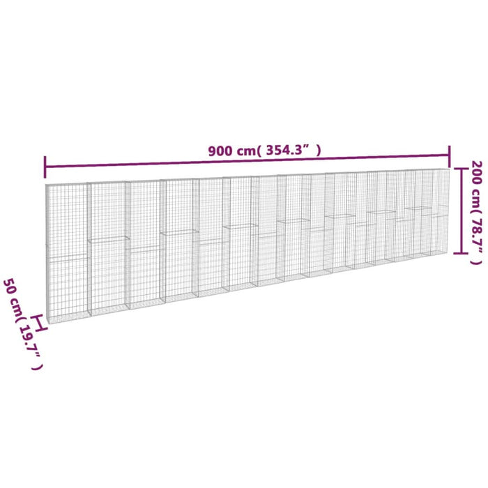Perete gabion cu capace, 900 x 50 x 200 cm, oțel galvanizat - WALTI WALTI