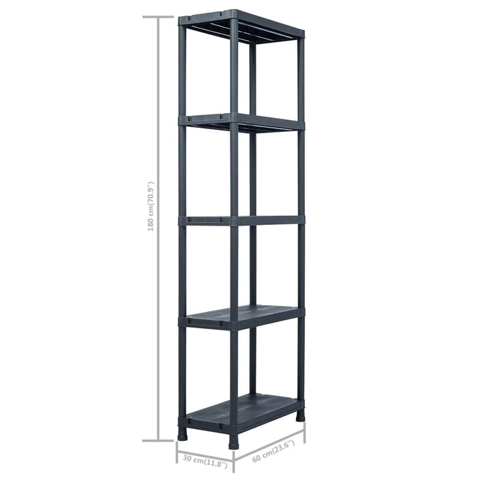 Rafturi de depozitare 5 buc. negru 60x30x180 cm plastic 125 kg - WALTI WALTI