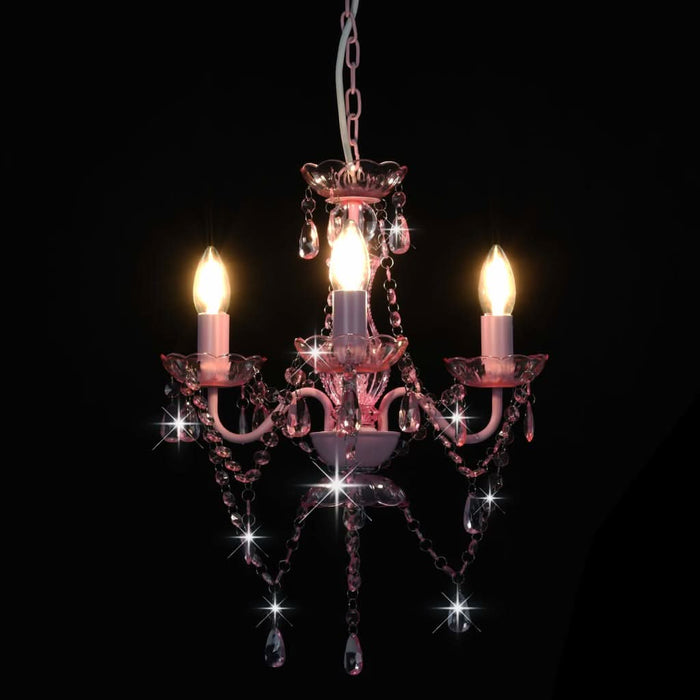 Candelabru cu mărgele, roz, rotund, 3 becuri E14 - WALTI WALTI