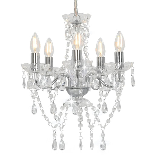 Candelabru cu mărgele de cristal, argintiu, rotund, 5 x E14 - WALTI WALTI