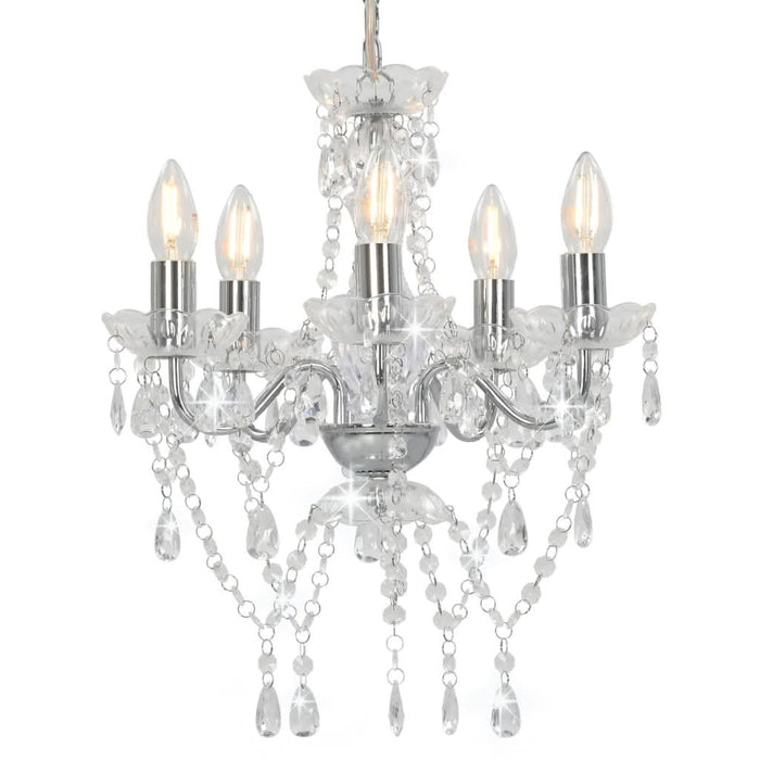 Candelabru cu mărgele de cristal, argintiu, rotund, 5 x E14 - WALTI WALTI