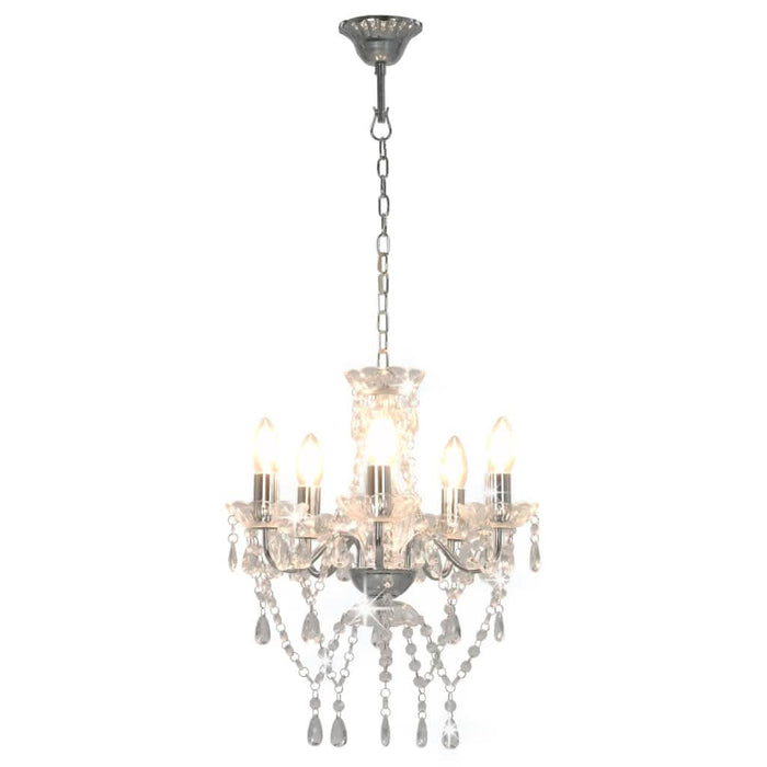 Candelabru cu mărgele de cristal, argintiu, rotund, 5 x E14 - WALTI WALTI