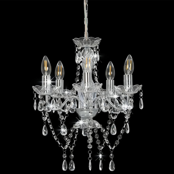Candelabru cu mărgele de cristal, argintiu, rotund, 5 x E14 - WALTI WALTI