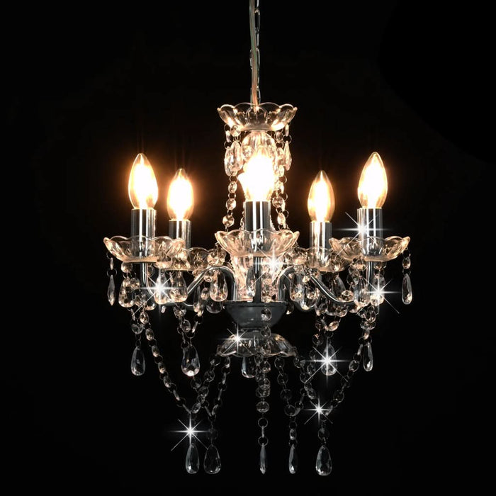 Candelabru cu mărgele de cristal, argintiu, rotund, 5 x E14 - WALTI WALTI