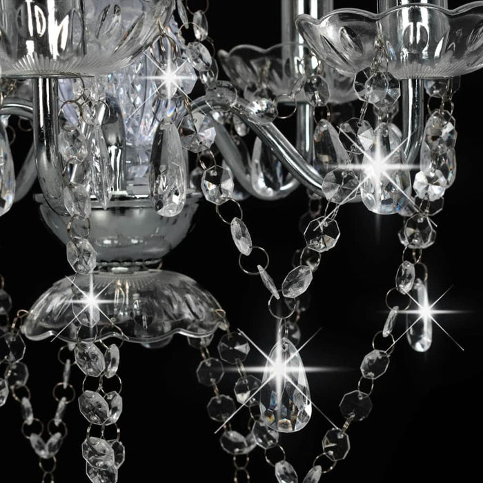 Candelabru cu mărgele de cristal, argintiu, rotund, 5 x E14 - WALTI WALTI