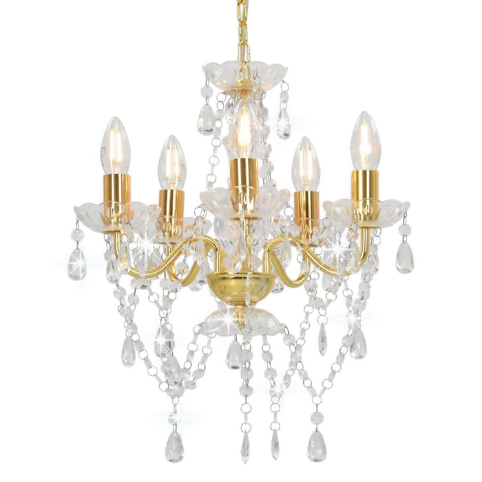 Candelabru cu mărgele de cristal, auriu, rotund, 5 x E14 - WALTI WALTI