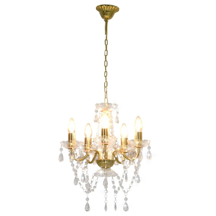 Candelabru cu mărgele de cristal, auriu, rotund, 5 x E14 - WALTI WALTI