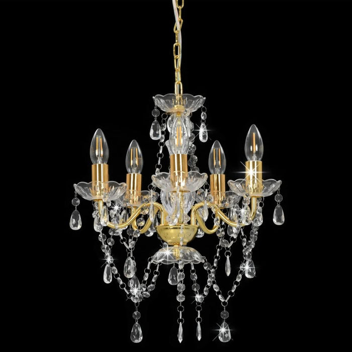 Candelabru cu mărgele de cristal, auriu, rotund, 5 x E14 - WALTI WALTI