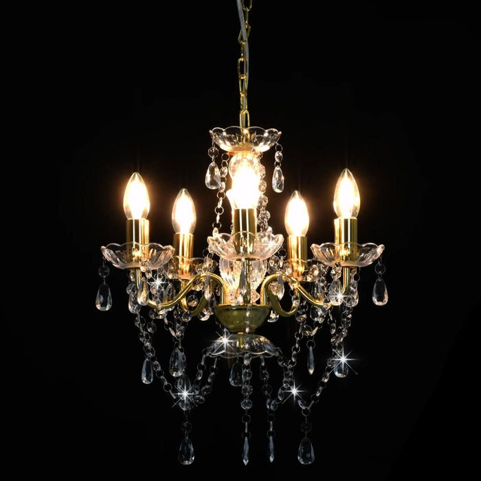 Candelabru cu mărgele de cristal, auriu, rotund, 5 x E14 - WALTI WALTI