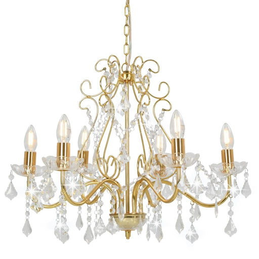 Candelabru cu mărgele de cristal, auriu, rotund, 6 x E14 - WALTI WALTI